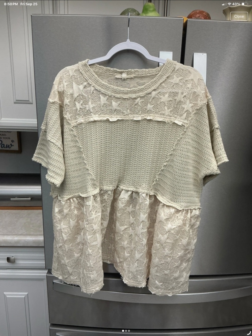 Oli & Hali Cream Crochet Lace Peplum Tunic Top